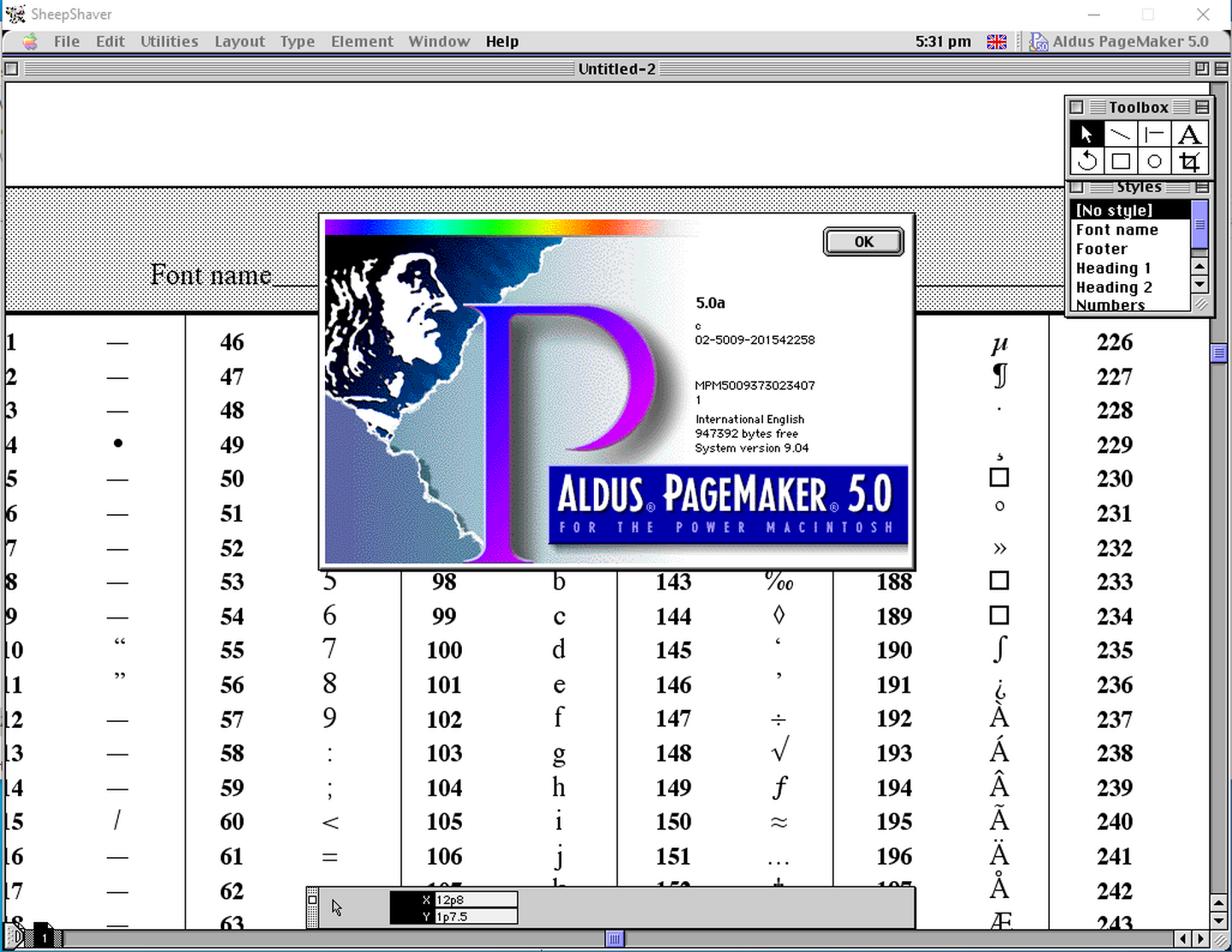 Macintosh PPC Sheepeshaver Aldus Pagemaker