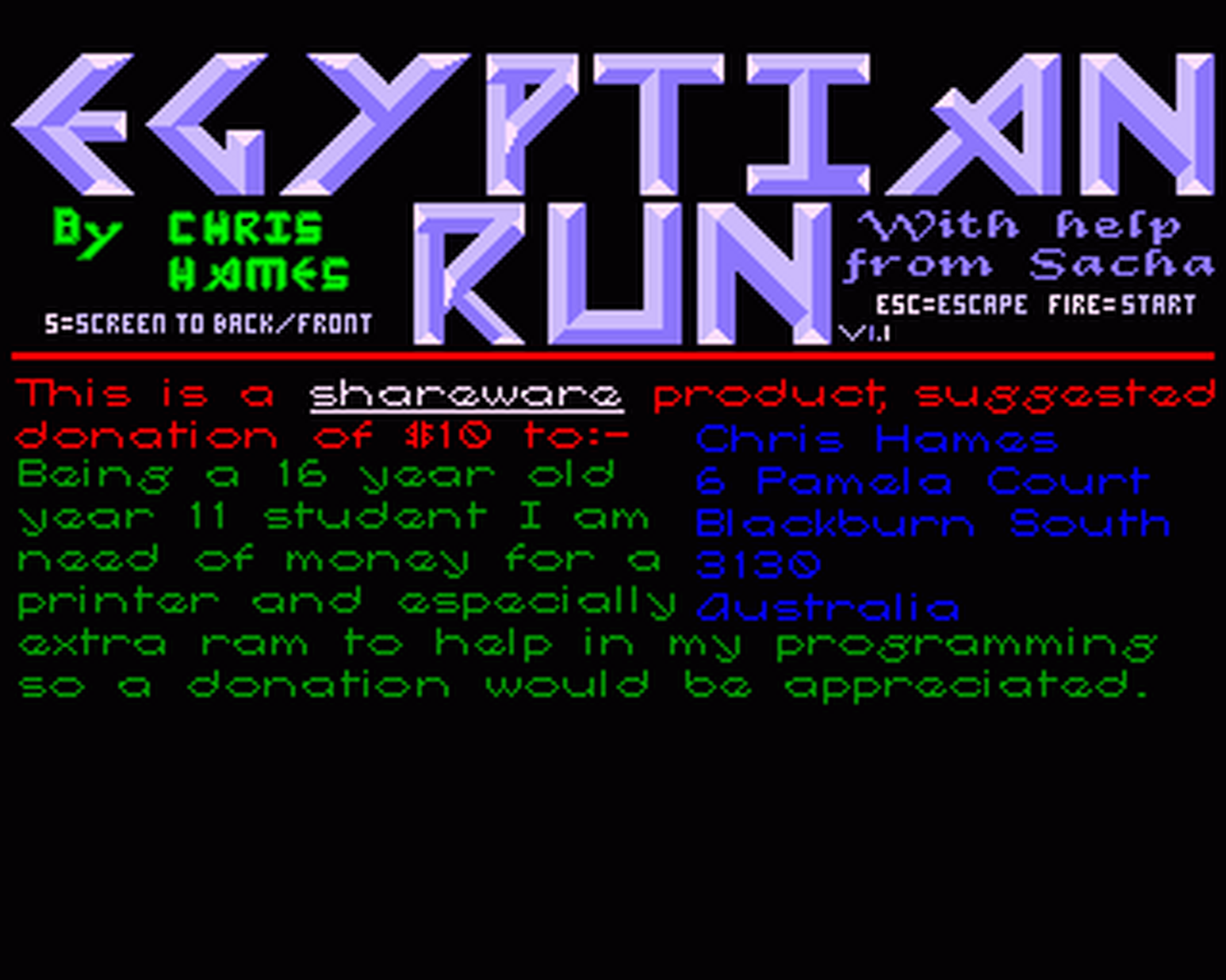 Amiga GameBase Egyptian_Run Chris_Hames 1987