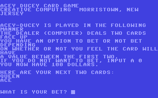 C64 GameBase Acey_Ducey Creative_Computing 1978