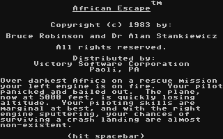 C64 GameBase African_Escape Victory_Software 1983