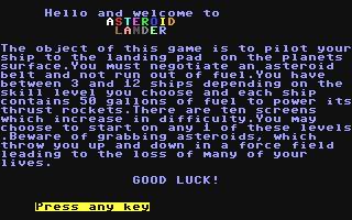 C64 GameBase Asteroid_Lander Business_Press_International_Ltd./Your_Computer 1984