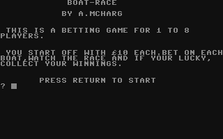 C64 GameBase Boatrace Business_Press_International_Ltd./Your_Computer 1986