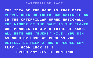 C64 GameBase Caterpillar_Race PCW_(Popular_Computing_Weekly)/Sunshine_Publications_Ltd. 1985