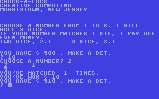 C64 GameBase Chuck-a-Luck Creative_Computing 1979