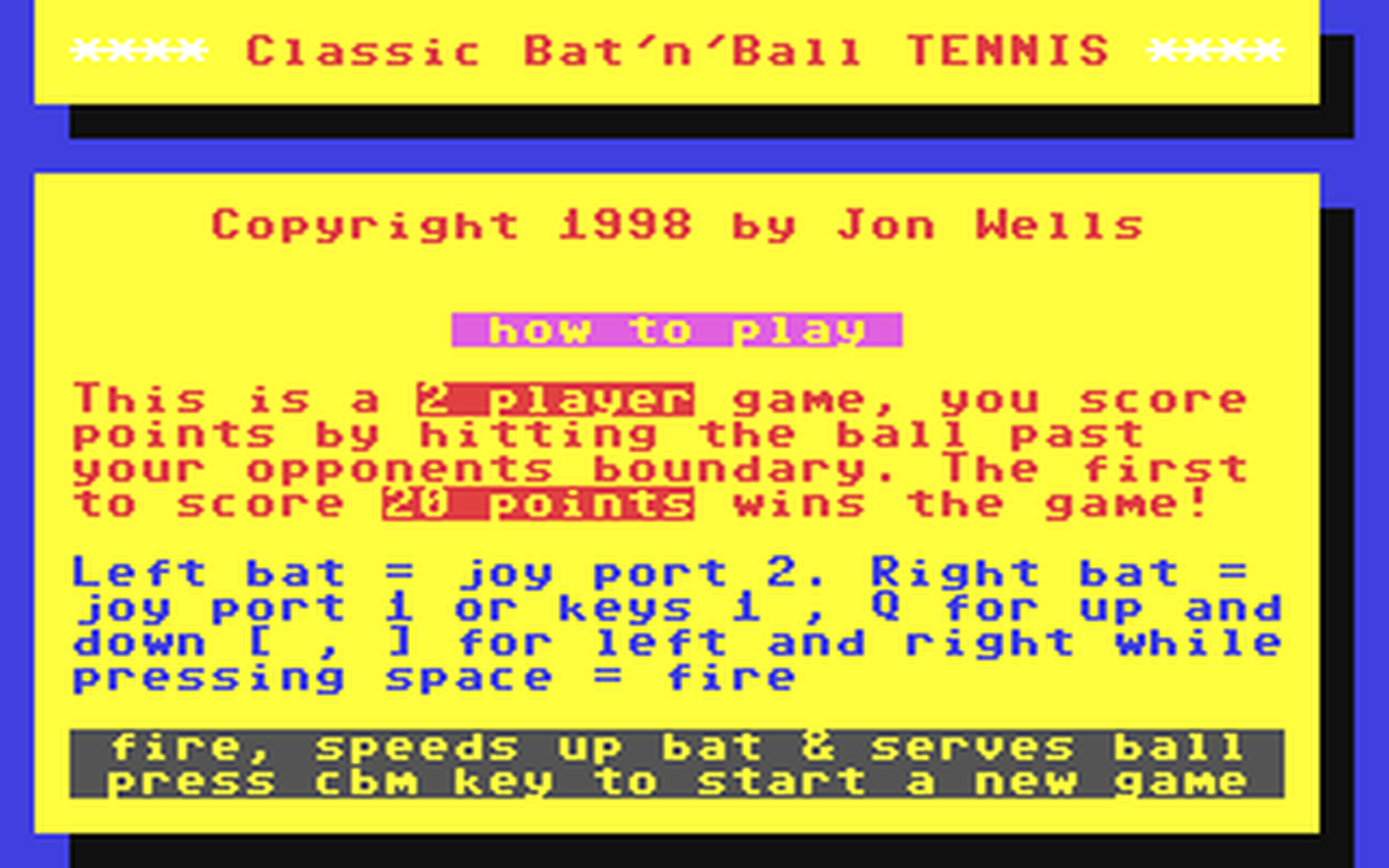 C64 GameBase Classic_Bat'n'Ball_Tennis 1998