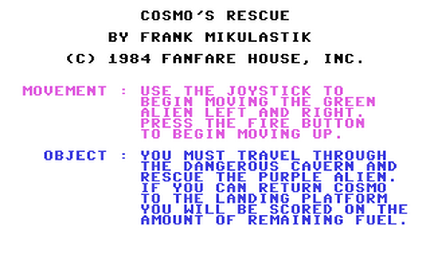 C64 GameBase Cosmo's_Rescue CBS_College_Publishing 1985