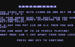 C64 GameBase Derby_Dash Cascade_Games_Ltd. 1984