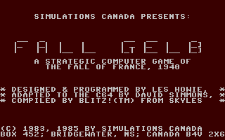 C64 GameBase Fall_Gelb_-_The_France_Campaign_1940 Simulations_Canada 1985