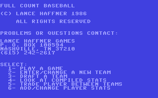 C64 GameBase Full_Count_Baseball Lance_Haffner_Games 1987