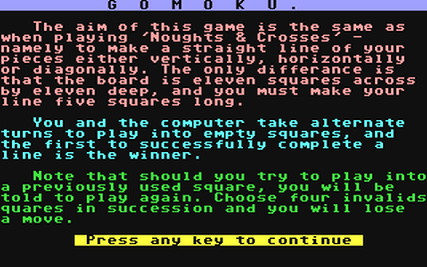 C64 GameBase Gomoku PCW_(Personal_Computer_World)/Century_Communications_Ltd. 1984