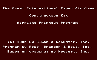 C64 GameBase Great_International_Paper_Airplane_Construction_Kit,_The Simon_&_Schuster,_Inc. 1985