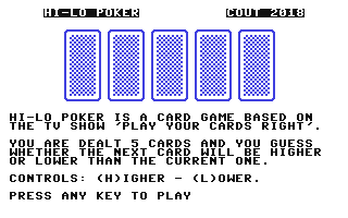C64 GameBase Hi-Lo_Poker (Not_Published) 2018