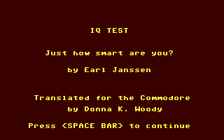 C64 GameBase IQ_Test Loadstar/Softalk_Production 1985