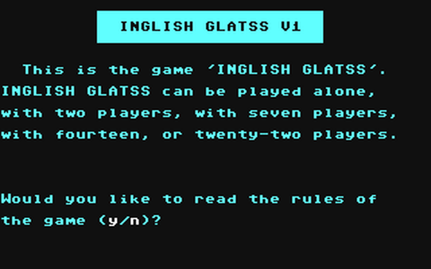 C64 GameBase Inglish_Glatss_v1 (Not_Published) 2015