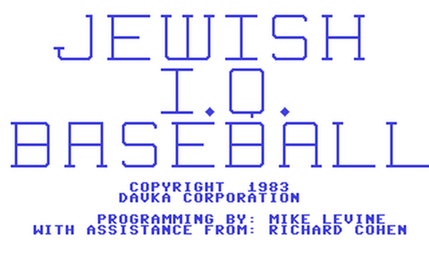 C64 GameBase Jewish_IQ_Baseball Davka_Corporation 1983