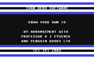 C64 GameBase Know_Your_Own_IQ Ivan_Berg_Software_Ltd. 1983