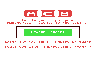 C64 GameBase League_Soccer Ashley_Software_(ACS) 1983