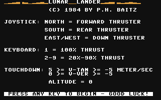 C64 GameBase Lunar_Lander (Public_Domain) 1984