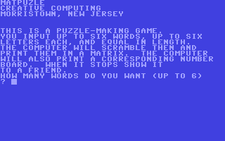 C64 GameBase Matpuzzle Creative_Computing 1979