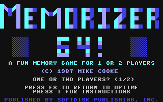 C64 GameBase Memorizer_64! UpTime_Magazine/Softdisk_Publishing,_Inc. 1988
