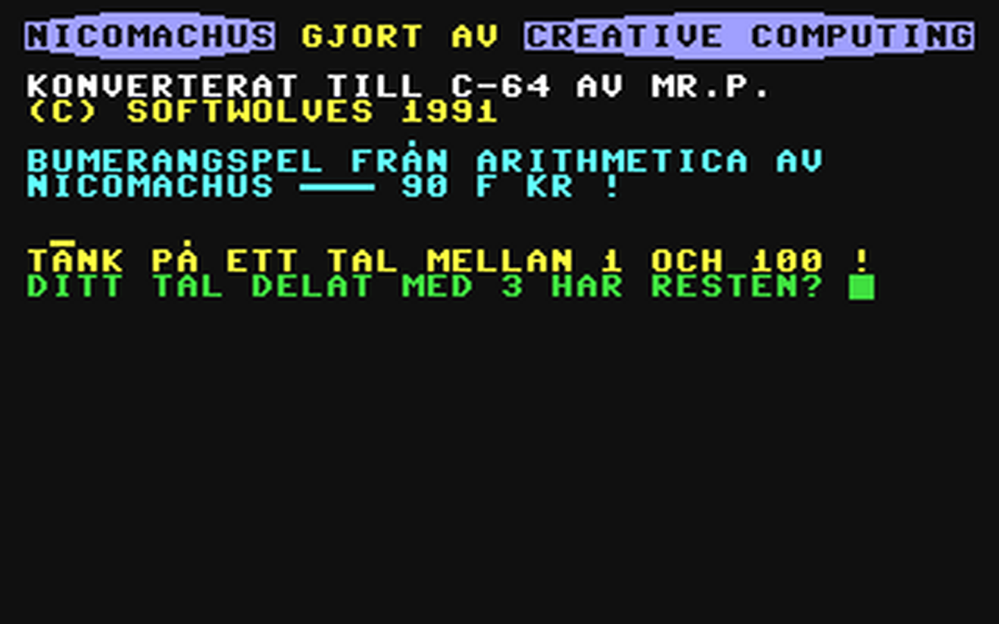 C64 GameBase Nichomachus SYS_Public_Domain 1991