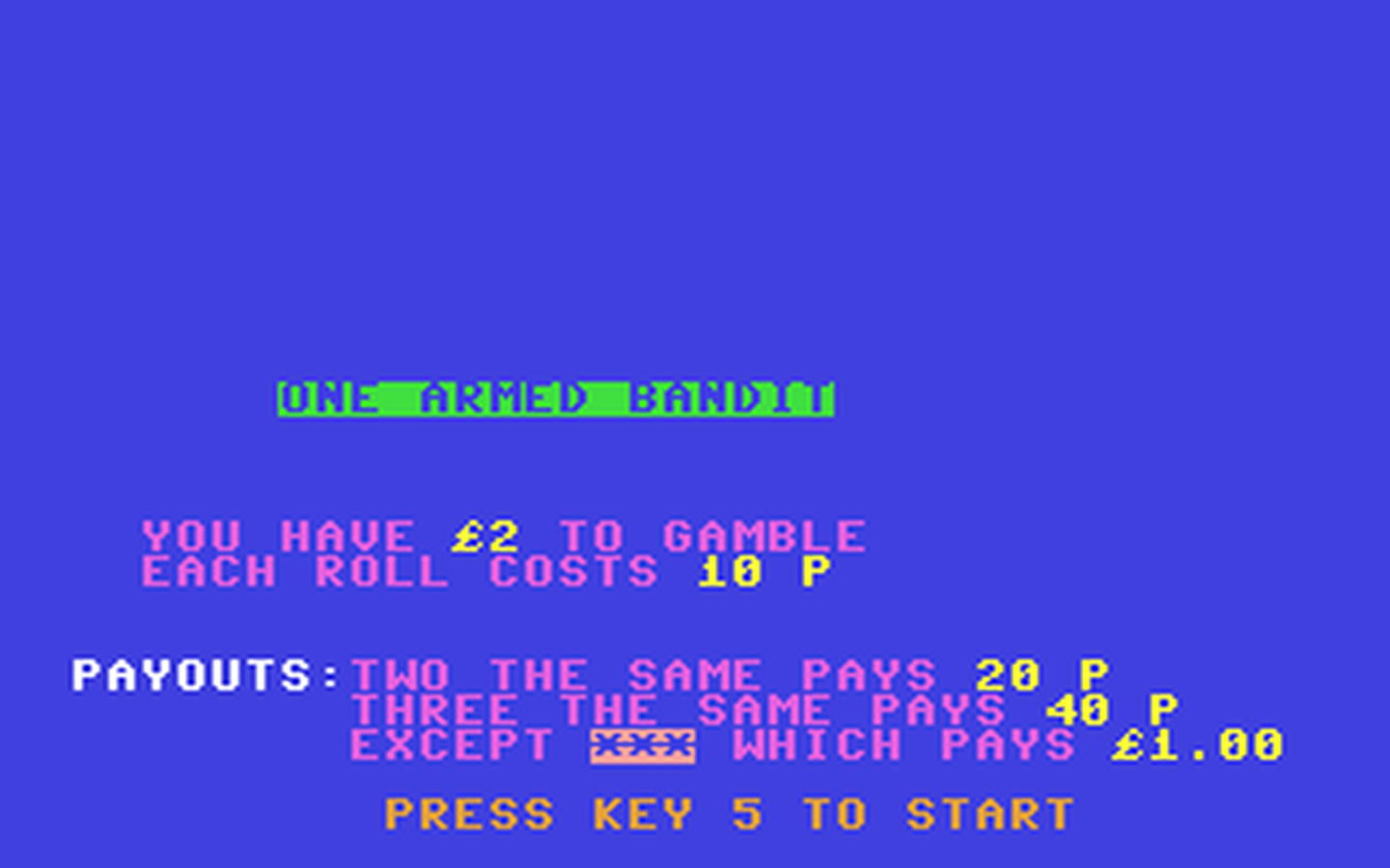 C64 GameBase One_Armed_Bandit Century_Communications_Ltd. 1985