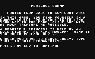 C64 GameBase Perilous_Swamp (Not_Published) 2019