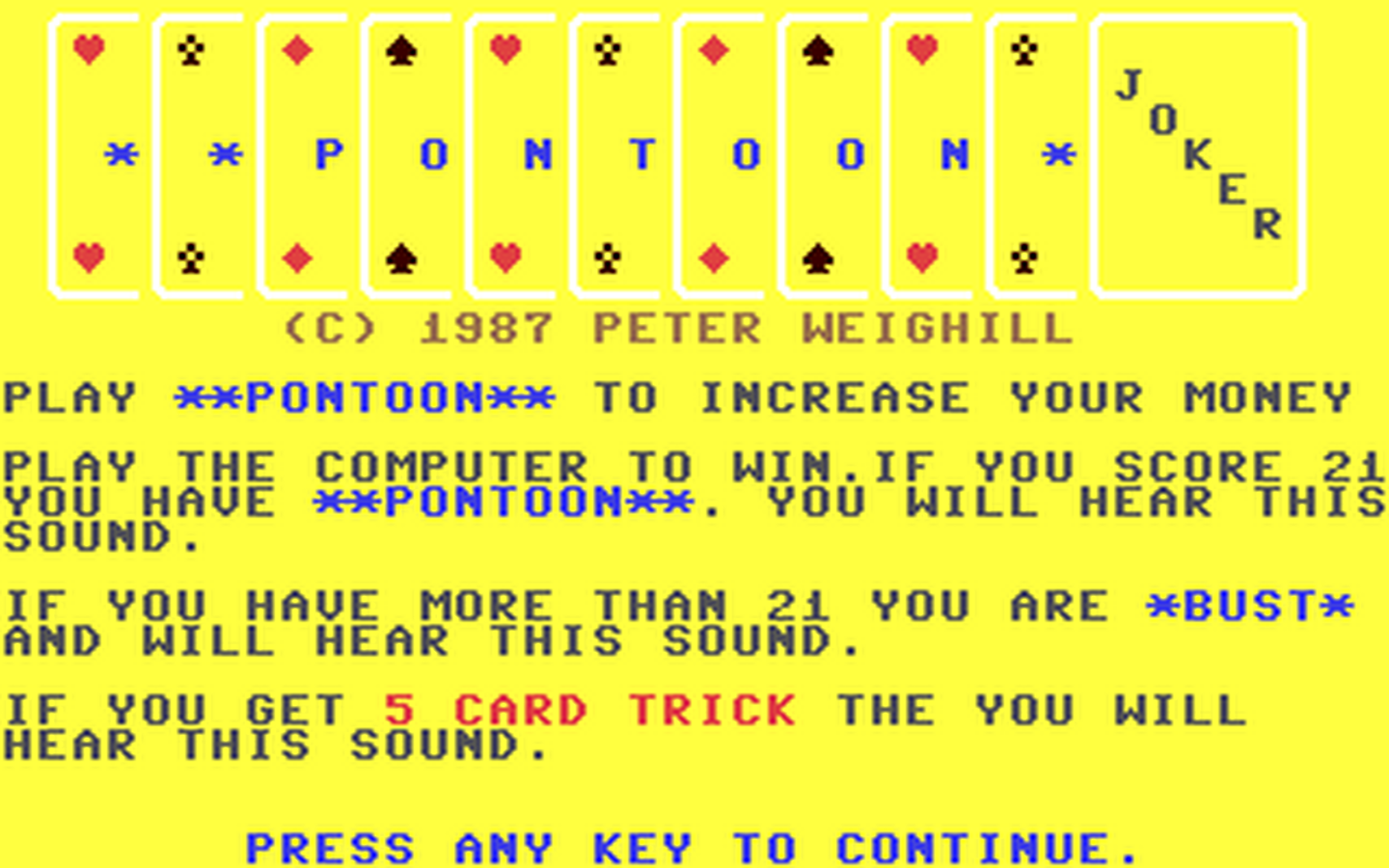 C64 GameBase Pontoon (Public_Domain) 1987