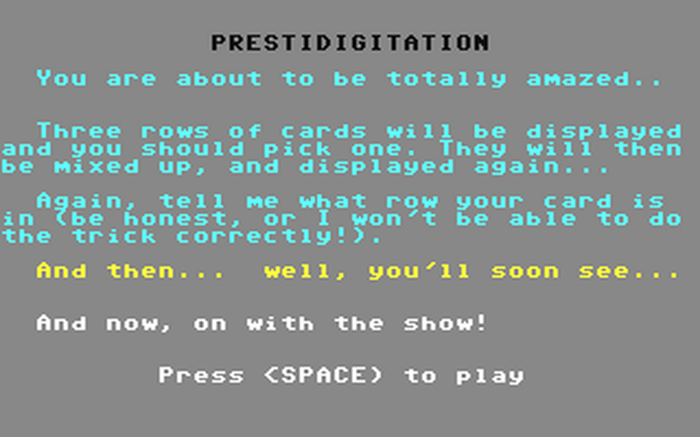C64 GameBase Prestidigitation (Public_Domain) 1986