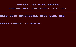 C64 GameBase Racer! The_Code_Works/CURSOR 1981