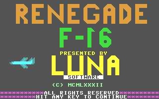C64 GameBase Renegade_F-16 Luna_Software 1982