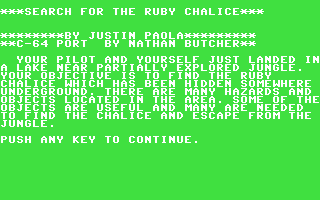 C64 GameBase Search_for_the_Ruby_Chalice Falsoft/Newrainbow_Publications 1983