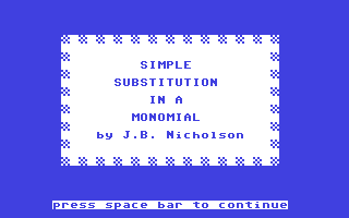 C64 GameBase Simple_Substitution_in_a_Monomial Commodore_Educational_Software 1982