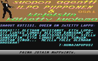 C64 GameBase Suopon_agentti_Ilpo_Piipponen_&_kirjeisiin_kätketty_kuolema_OSA_1 Protocol_Productions_Oy/Floppy_Magazine_64 1987