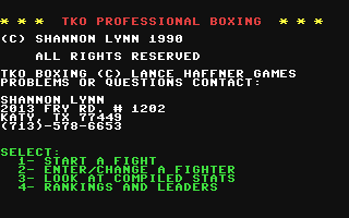 C64 GameBase TKO_Professional_Boxing Lance_Haffner_Games 1990