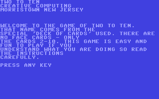 C64 GameBase Two_to_Ten Creative_Computing 1979