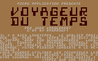 C64 GameBase Voyageur_du_Temps RadarSoft/Micro_Application