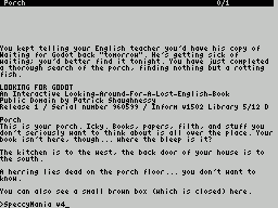 ZX GameBase [Zxzvm]_Looking_for_Godot:_An_Interactive_Looking-Around-for-a-Lost-English-Book Patrick_Shaughnessy 1996