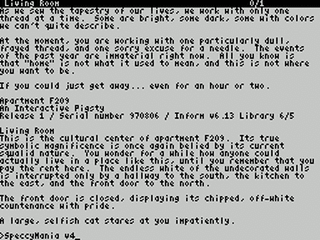 ZX GameBase [Zxzvm]_Apartment_209:_An_Interactive_Pigsty Ben_Parrish 1997