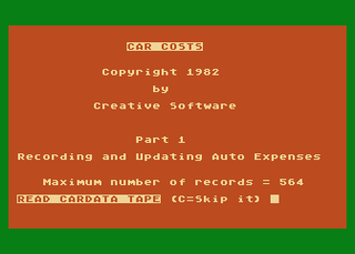 Atari GameBase Car_Costs Creative_Software 1982