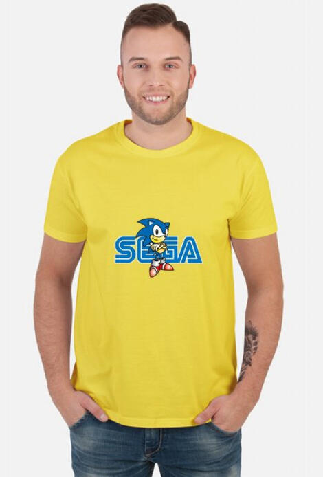 Retro T-Shirt Sega with Sonic, Sonic with Sega   - męski podkoszulek